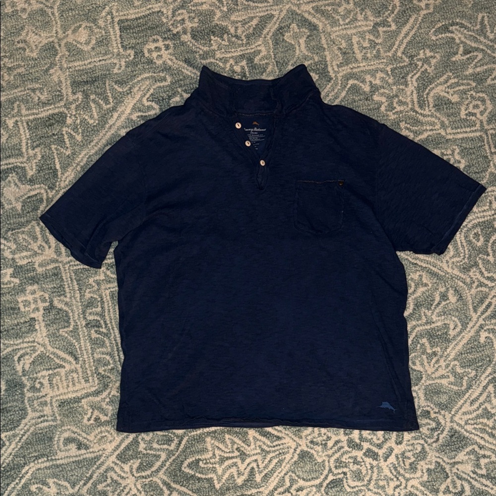Tommy Bahama Navy Short Sleeve Henley Tee with Pocket